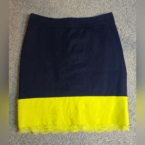 Trina Turk Navy Neon Green Lined Lace Mixed Skirt